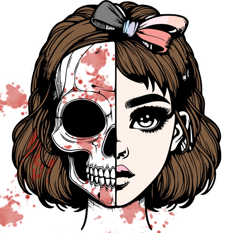 realistic girl with half skull mask