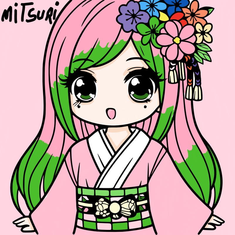 girl with long hair and kimono