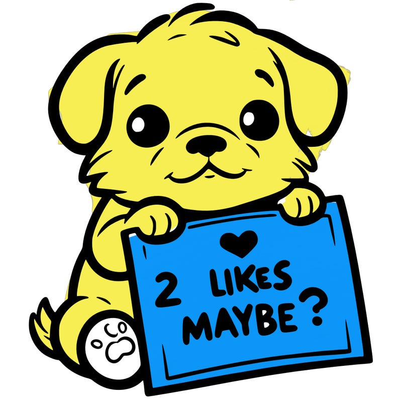 a puppy holding a sign that says 2 likes maybe?