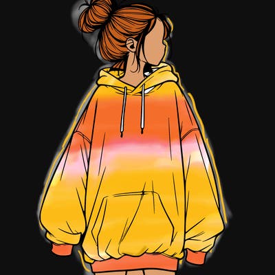 realistic girl with a oversized sweatshirt on and a bun