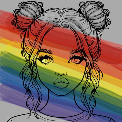 realistic girl with two buns in hair and lips