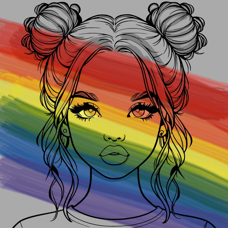 realistic girl with two buns in hair and lips