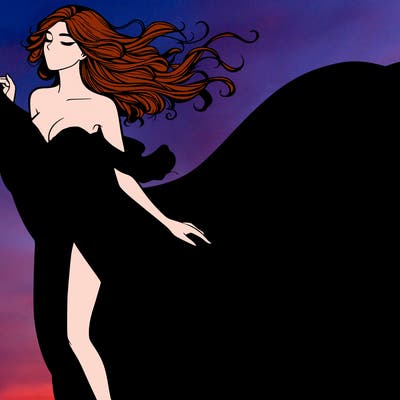 realistic woman in dress flowing the the wind