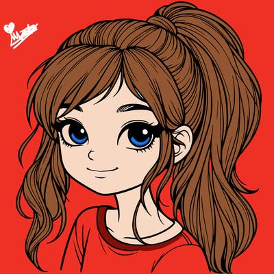 realistic girl with ponytail