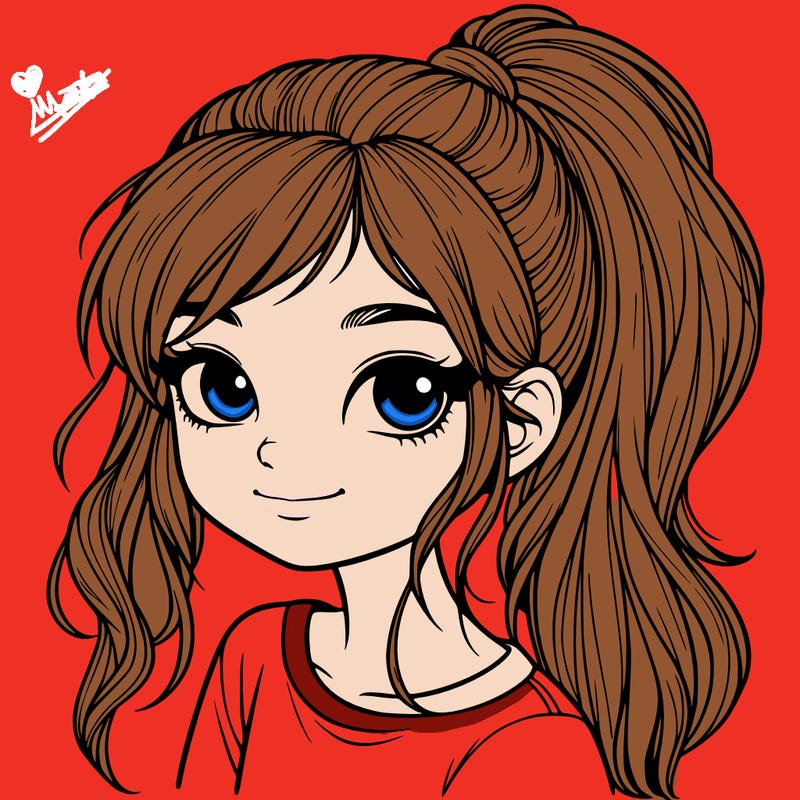 realistic girl with ponytail