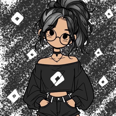 girl with a messy ponytail glasses a baggy crop top and jean shorts