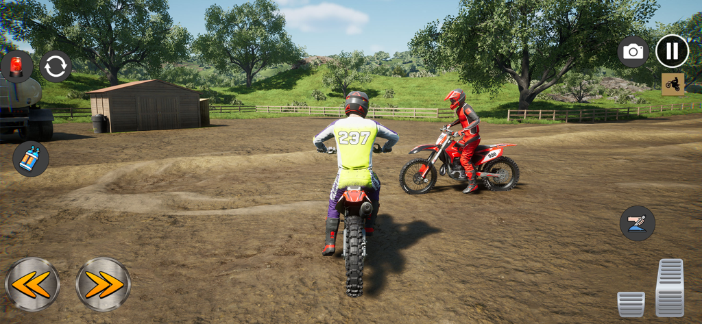 Motocross Mad Bike MX Racing - Gameplay of Motocross Mad Bike MX Racing showing two riders on dirt bikes on an off road track