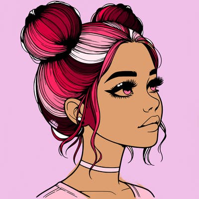 realistic girl with buns on the top of her head