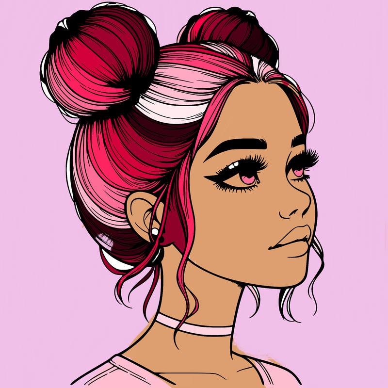 realistic girl with buns on the top of her head