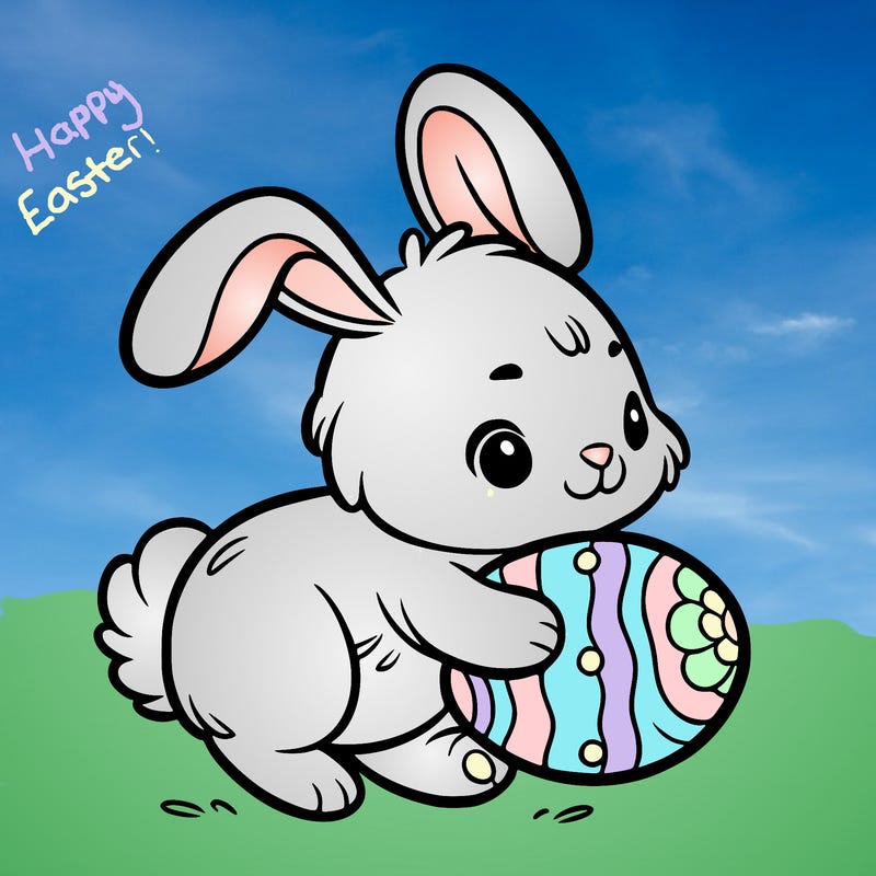 rabbit carrying an easter egg