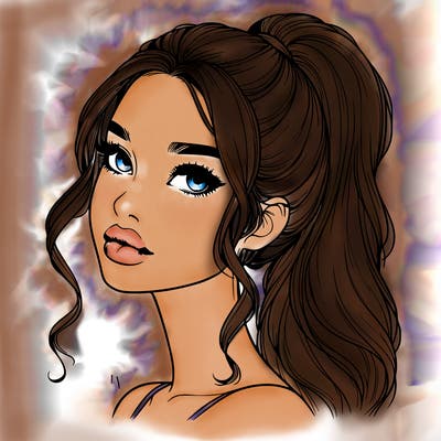 realistic girl with a ponytail on her hair and lips