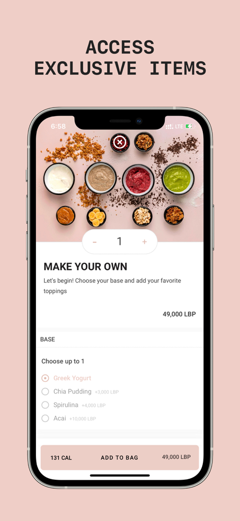SALATA - Salataアプリのインターフェースは、カロリートラッキングと限定アイテムを備えたヘルシーボウルのカスタマイズオプションを示しています。