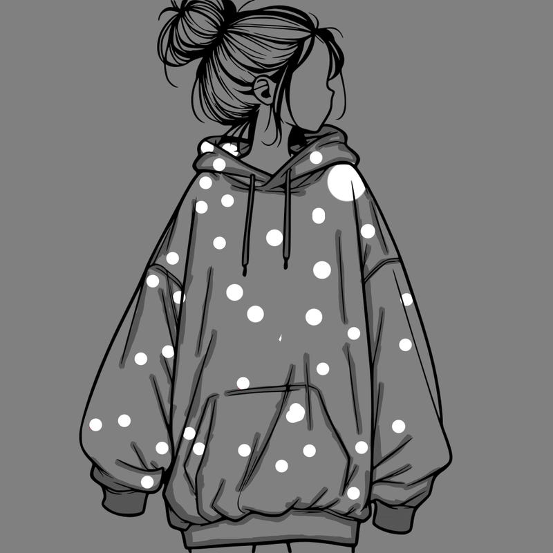 realistic girl with a oversized sweatshirt on and a bun