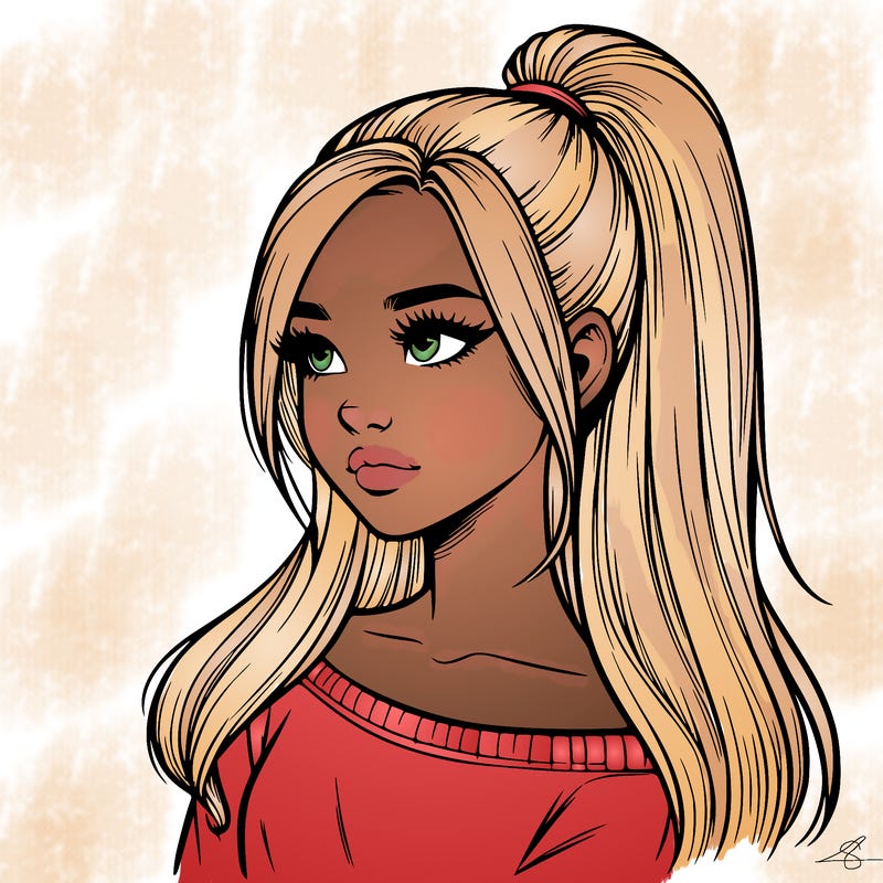realistic girl with a high ponytail