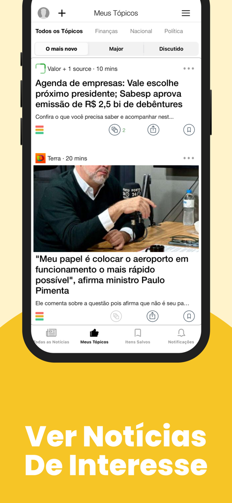 Brazil News Stay Informed - Personalized news feed interface in the Brazil News app showing headlines and topics.
