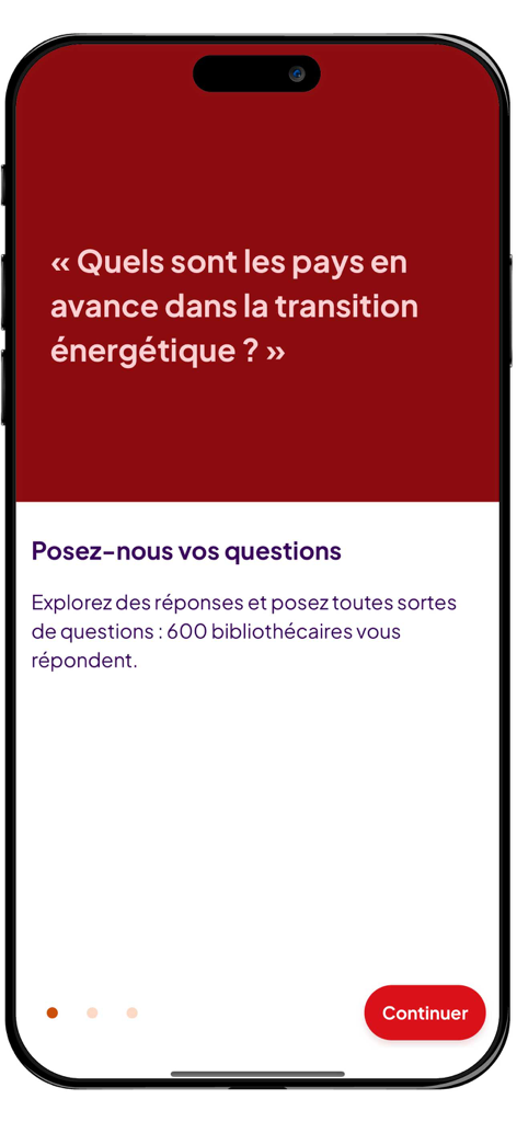 Eurêkoi - Écran d'accueil de l'application Eurekoi montrant comment poser des questions à des bibliothécaires experts