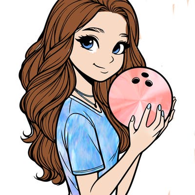 a realistic girl holding a bowling ball