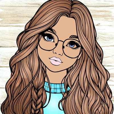 girl with long hair and freckles and glasses realistic