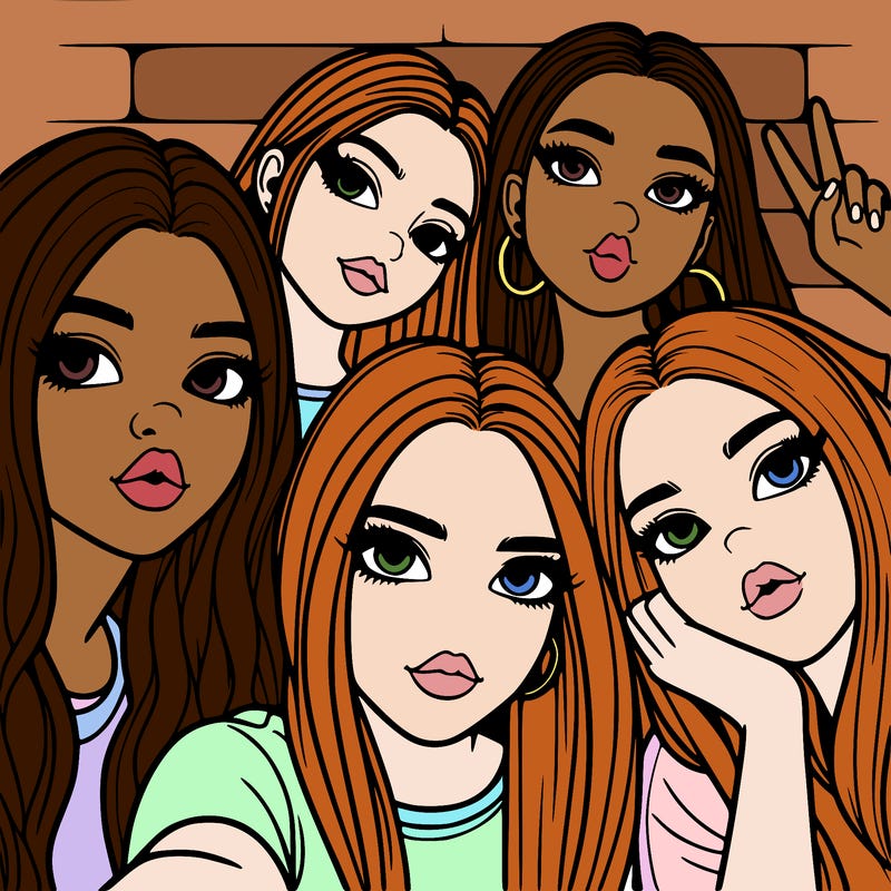 group of teen girls friends y2k up close in a selfie