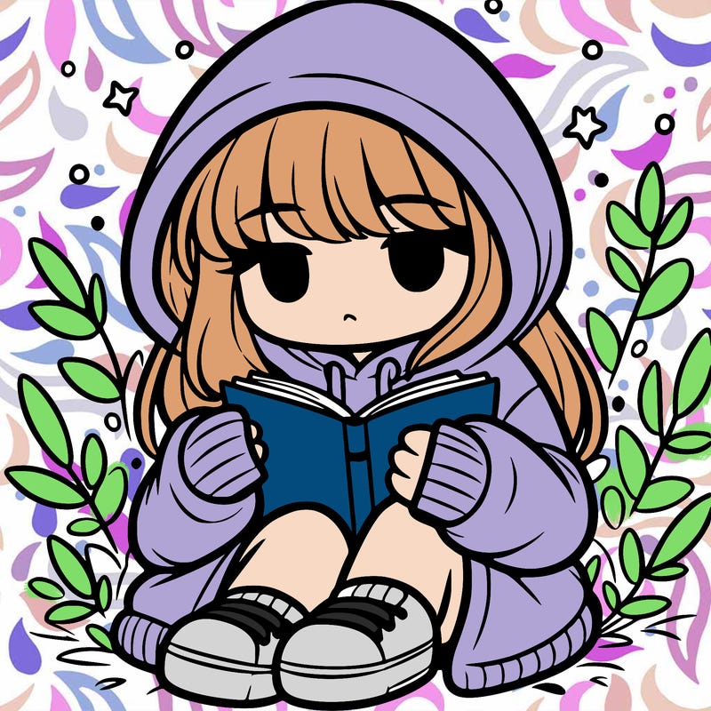 girl in oversized hoodie reading a book