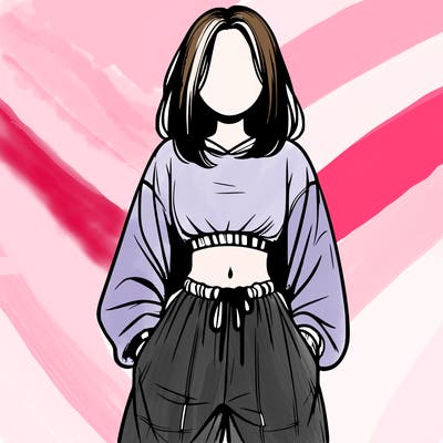 realistic girl faceless with baggy pants and a crop top