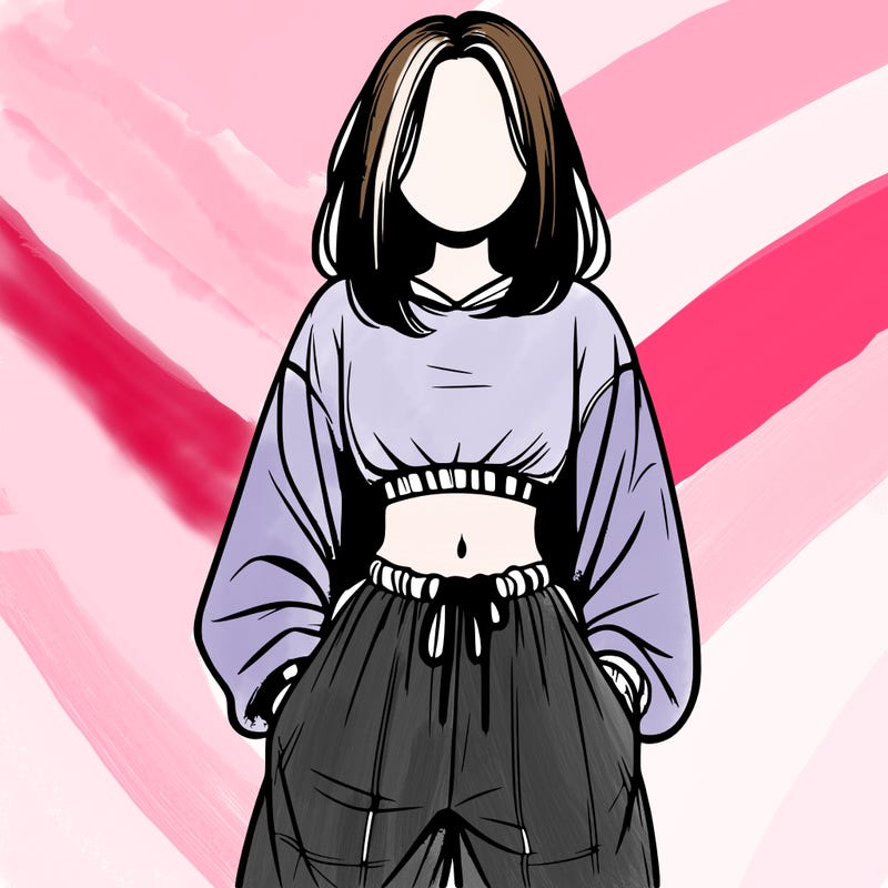 realistic girl faceless with baggy pants and a crop top