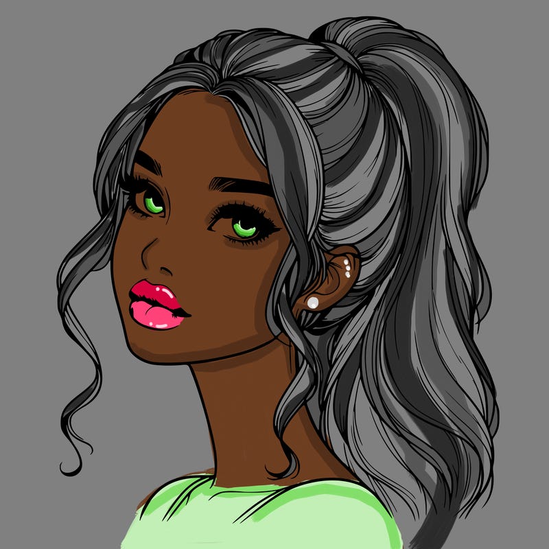 realistic girl with a ponytail on her hair and lips