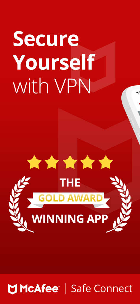 McAfee Safe Connect goldgekrönte VPN-Sicherheits-App Werbebanner