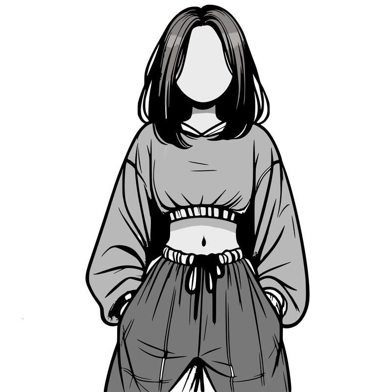 realistic girl faceless with baggy pants and a crop top