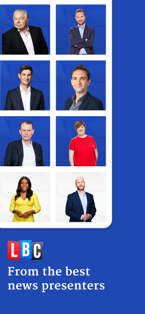 LBC: UK, World & Breaking News - ジェームズ・オブライエンやニック・フェラーリを含む、人気のLBCニュースプレゼンターやジャーナリストのグリッドが表示されています。
