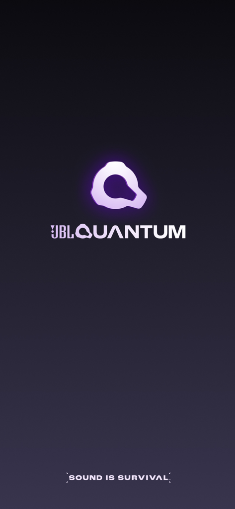 JBL Quantum - JBL Quantum mobile app splash screen featuring the brand logo and the slogan Sound is Survival