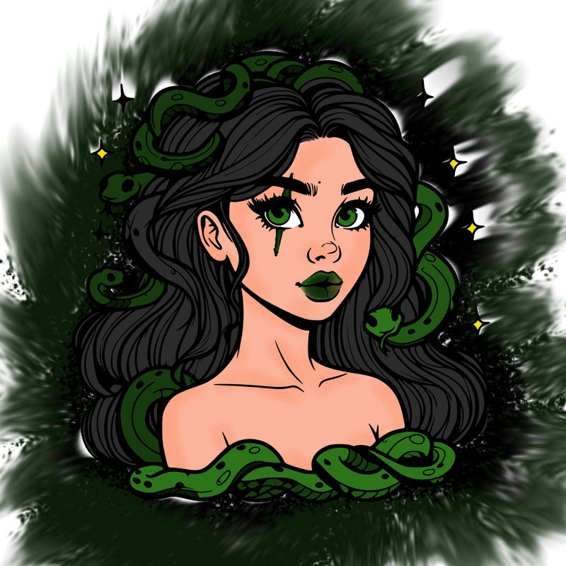 realistic girl with snakes as hair