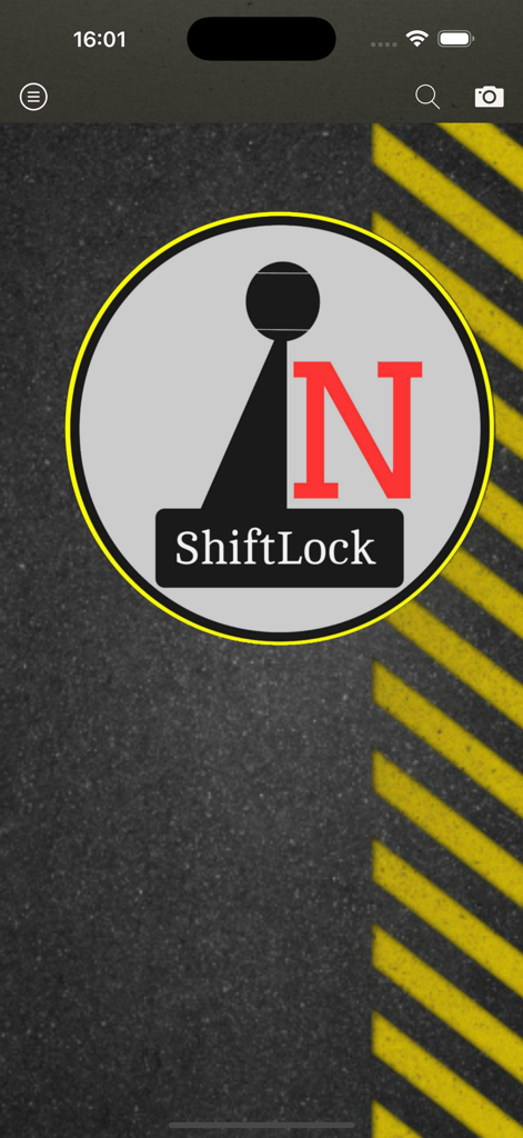 ShiftLock - ShiftLock app splash screen displaying the logo over an asphalt road background with yellow hazard stripes.