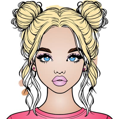 realistic girl with two buns in hair and lips