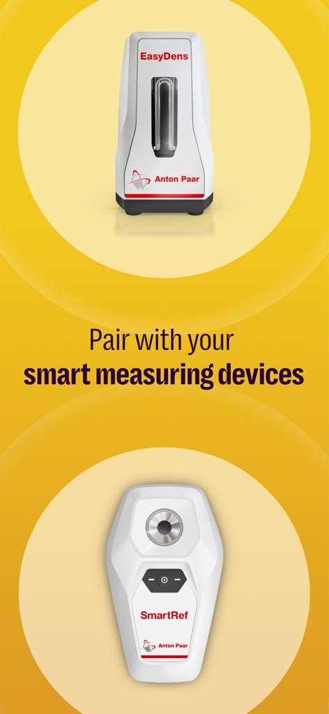 Brew Meister: Measure & Manage - Brew Meister app screen showing EasyDens and SmartRef smart measuring devices for homebrewing