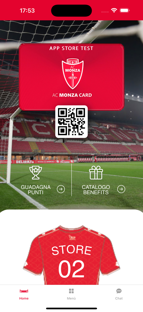 AC Monza - Digital membership card with QR code and loyalty benefits on the AC Monza mobile app