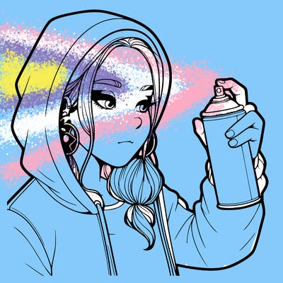 a realistic girl, spray painting
