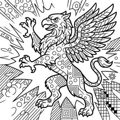 Dive into a vibrant coloring challenge with this majestic Opinicus, reimagined in a dynamic Pop Art style. Featuring bold outlines and playful patterns, this unique template promises hours of creative fun.