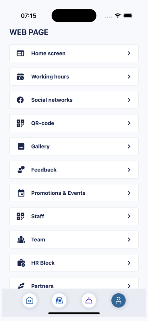 Quick Touch Waiter - Interface for managing restaurant web page features like working hours and staff