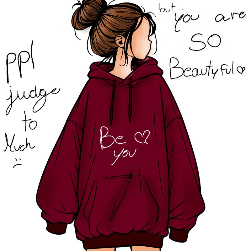 realistic girl with a oversized sweatshirt on and a bun