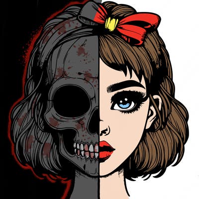 realistic girl with half skull mask