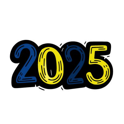 one line scrawled numbers sketch design “2025”