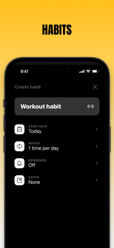 Evo - The Everything App - Evo app interface for creating a daily workout habit in dark mode