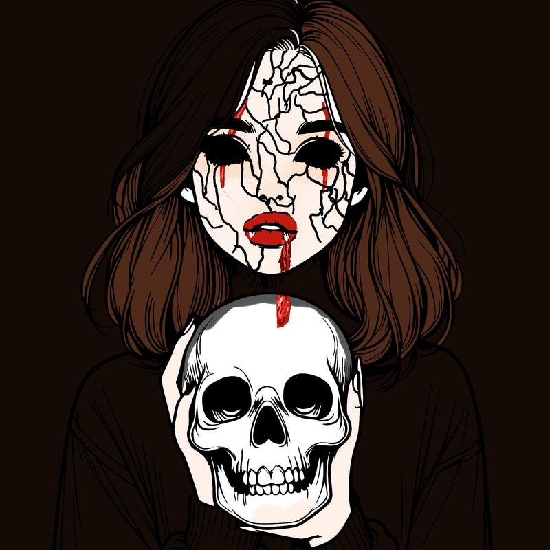 realistic girl holding a skull