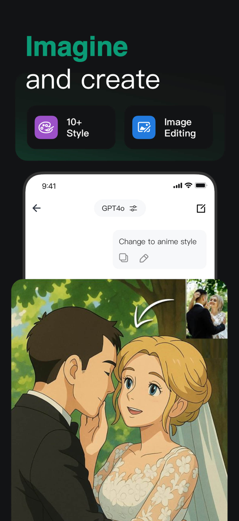 AI Agent - Chat bot Assistant - AI Agent app transforming a real photo into an anime illustration