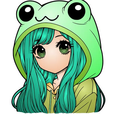 a pretty girl wearing a frog hoodie portrait with long hair