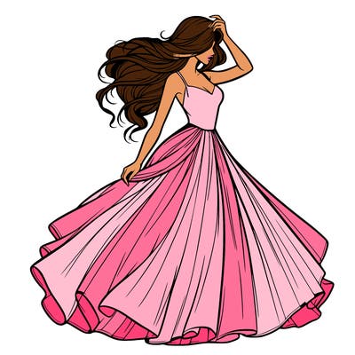 realistic woman with dress flowing in the wind