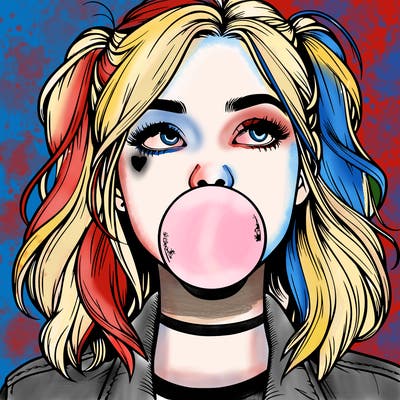 realististic girl blowing bubble -gum