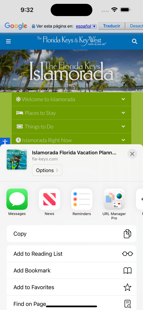 Ícone do URL Manager Pro aparecendo no menu da folha de compartilhamento do iOS