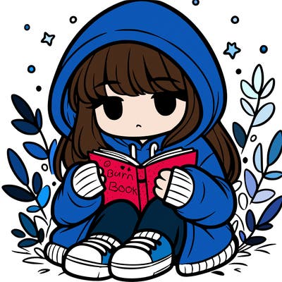 girl in oversized hoodie reading a book